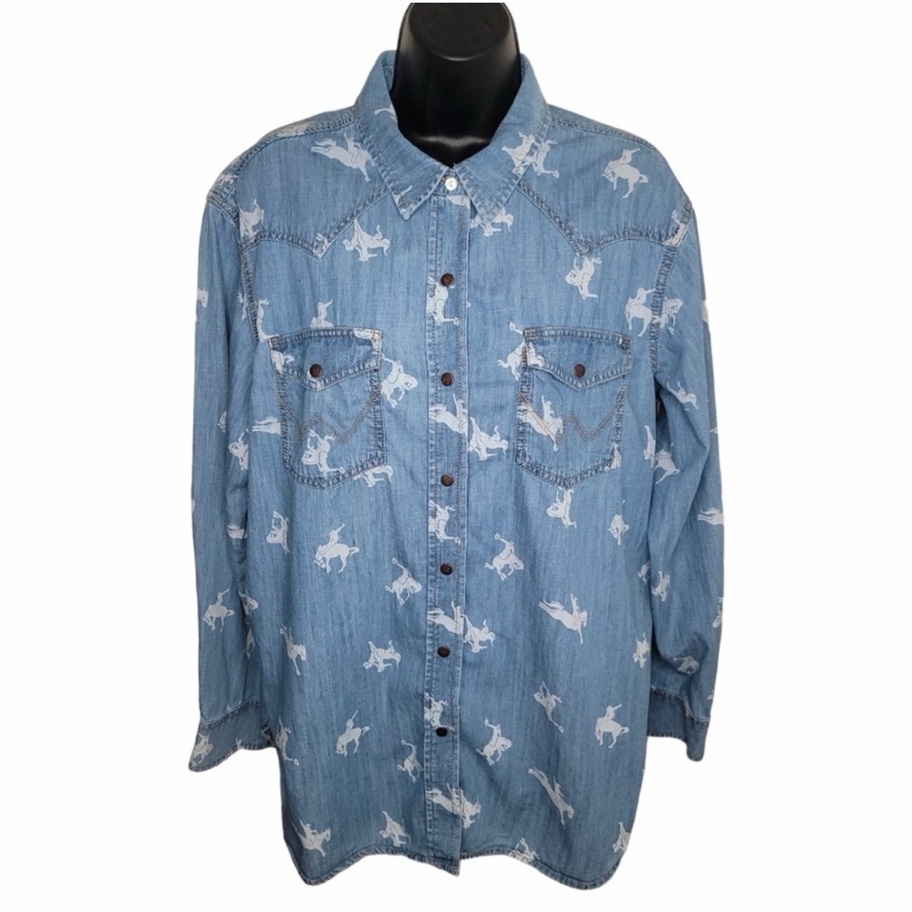 Wrangler Retro Bronco Denim Snap Women’s Western Shirt Large - Picture 2 of 6